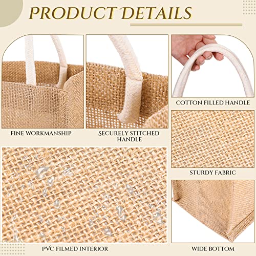 Cunno 12 Pcs Burlap Tote Bag Mini Jute Reusable Bag with Handles Small Blank Canvas Gift Waterproof for Wedding Beach DIY