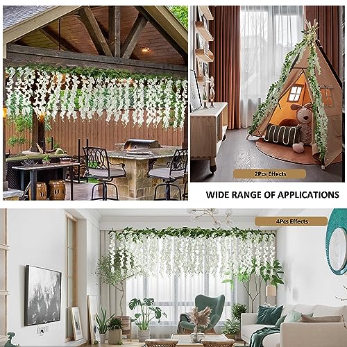 ZINHO 60 Branches Wisteria Hanging Flowers, Artificial White Wisteria Flowers Garland for Wedding Arch Ceremony Party Gard...