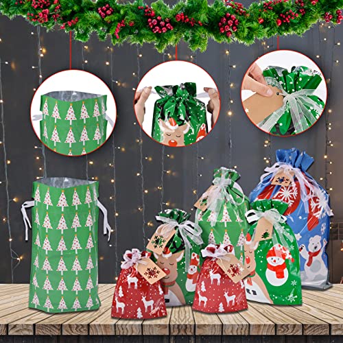 Christmas Gift Bags Assorted Sizes, 22pcs Drawstrings Christmas Bags For Gifts, Presents Wrapping Bags Favor Goody Bags Re...