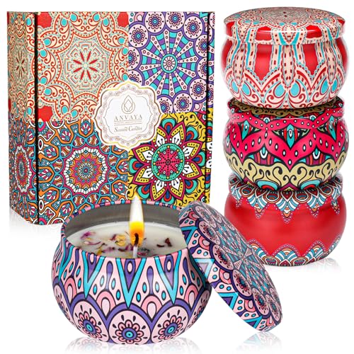 Anvaya Living Scented Candle Gift Set Features 4 Luxurious fragrances – Sandalwood, Rose, Lavender, and Oud. The Perfect C...
