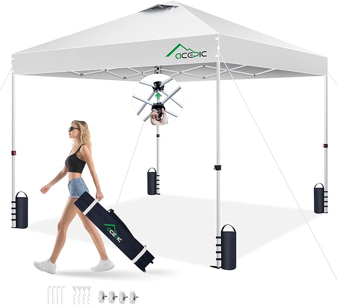 Acepic 10x10 Pop Up Canopy Tent, One Push Instant Outdoor Gazebo with Vented Top, Upgraded 300D Silver Coated Sun Shade fo...