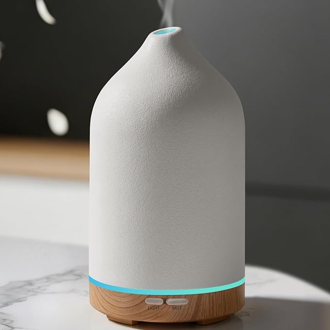 URPOWER 120ML Ceramic Essential Oil Diffuser, Ultrasonic Aromatherapy Diffuser with 7-Color Lights, Auto Shut-Off, Quiet O...