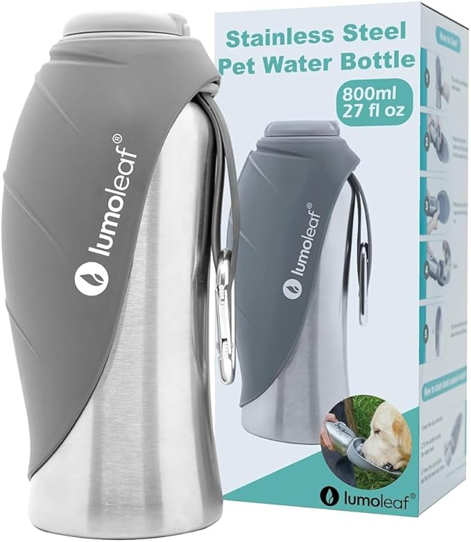 LumoLeaf Portable Dog Water Bottle 27 OZ, Stainless Steel Pet Travel Water Bottle Dispenser for Walking, Hiking and Outdoo...