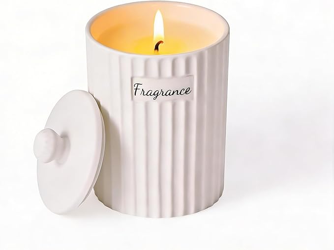 Viyffo Lavender & Eucalyptus Candle, Matte White Ceramic Jar Scented Candle Gift for Women, Non Toxic Soy, 30-40 Hours Lon...