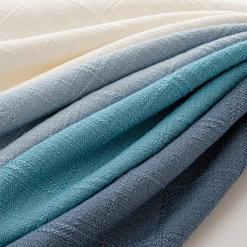 Aesthaboho Blue Linen Pillow Covers Set of 4, Decorative Plaid Throw Pillow Covers 20 x 20 Inch, Boho Cushion Soft Neutral...
