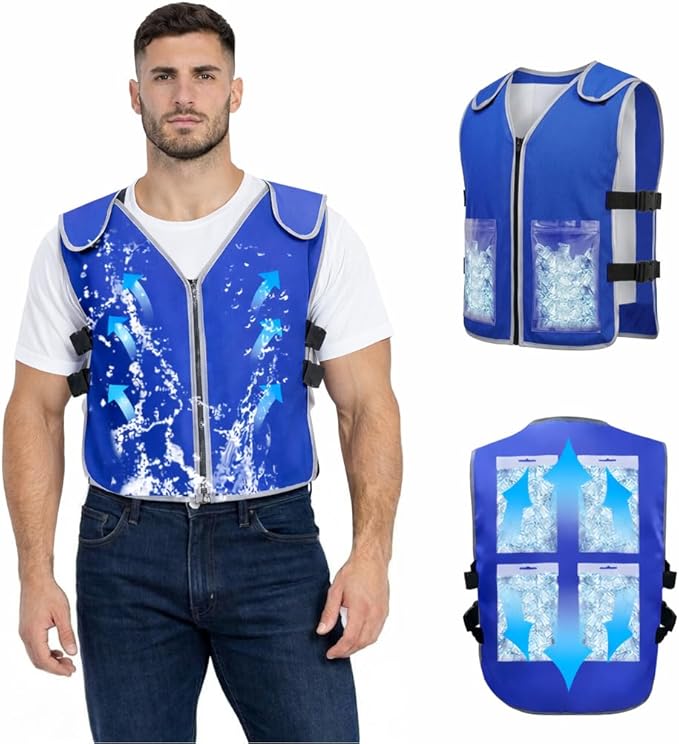 PANGTIKU Cooling Vest With 20pcs Ice Packs for Men Women - Ice Cold Vest Adjustable Cool Jacket for Working Hot Weather