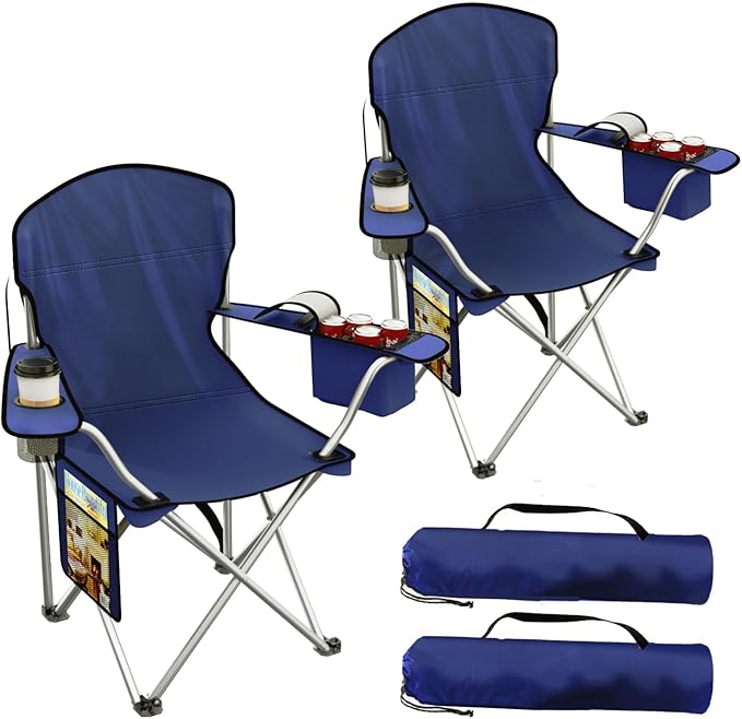 VTOY Folding Camping Chairs Durable 600D Oxford, Portable Outdoor Chair with Cooler Pouch, Cup Holder & Storage Pocket for...