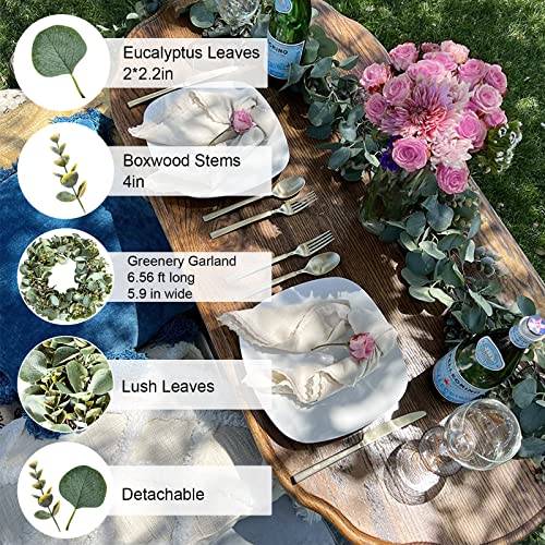 Ouddy Decor Eucalyptus Garland 6.56 Ft Lush Silver Dollar Leaves Boxwood Artificial Faux Greenery Vines for Baby Shower We...
