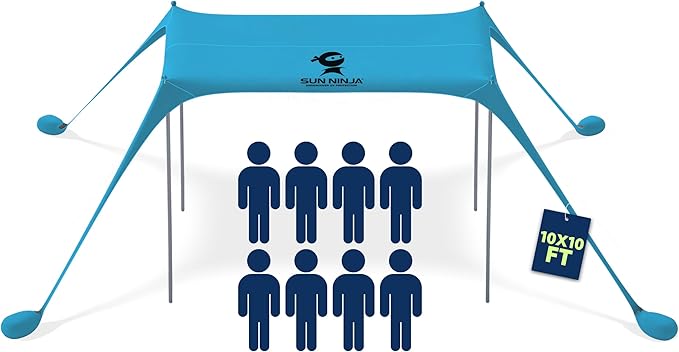 SUN NINJA Beach Tent Sun Shelter UPF50+ - Easy Pop Up Beach Canopy - Outdoor Shade for Camping Trips, Fishing, Backyard Fu...