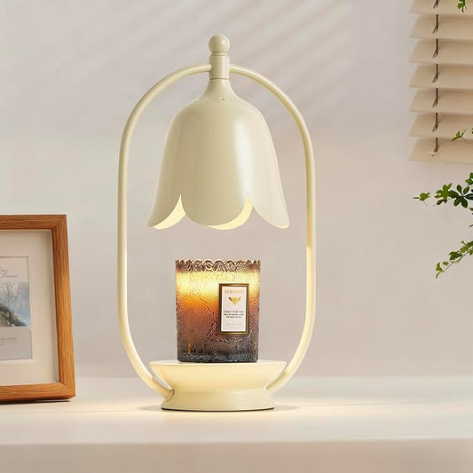 Mahbahole Beige Flower Candle Warmer Lamp, Christmas Gift New Year Present Wedding Lamp - Timer Dimmable, Bedroom House Ae...