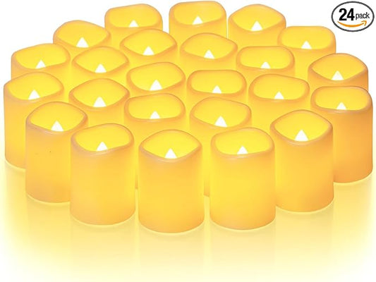 Homemory 24Pack Flickering Flameless Votive Candles,200+Hour Electric Fake Candles,Battery Operated LED Tealight for Weddi...