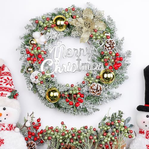 Fangoo 20 Pack 7 Inch Artificial Green Red Berry Picks for Christmas Tree Burgundy Green Red Berries Stems Holly Berry Bra...