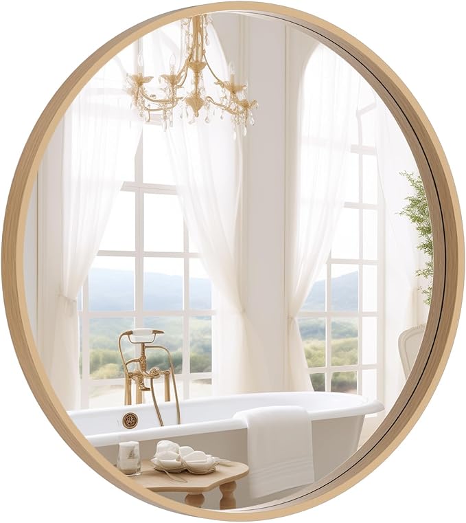 WallBeyond Round Wood Mirror 24 inch Circle Wall Mirror for Bathroom Round Wall Mirror for Wall Decor, Vanity, Entryway Li...