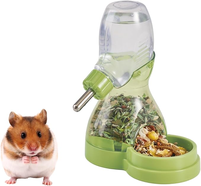2 in 1 Hamster Water Bottle No Drip with Large Capacity Automatic Food Dispenser Small Animal Feeder for Syrian Dwarf Hams...