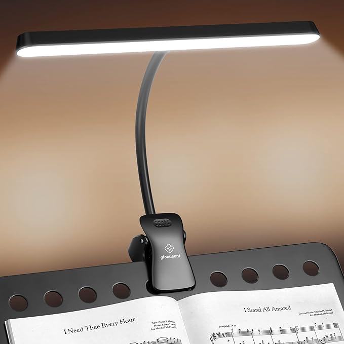 Glocusent Super Bright Eye-Caring Music Stand Light, Clip on Piano Lamp with 3 Colors & 5 Brightness Levels, 57 LEDs, USB-...