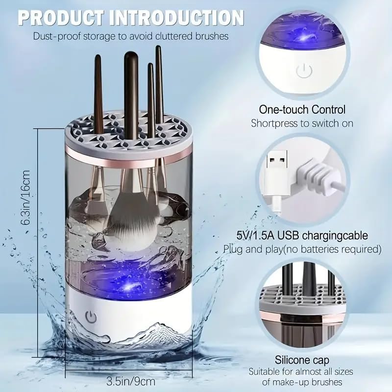 Makeup Brush Cleaner Machine,Automatic Cosmetic Brush Cleaner All Types,Portable Compact Design for Travel Home Use Tool D...