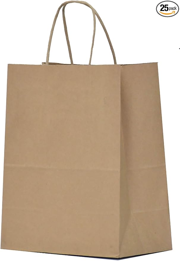 Qutuus Kraft Paper Gift Bags with Handles 8x4.5x10 25Pcs Brown Gift Bags Bulk Medium Size Small Business Bags, Party Bags,...