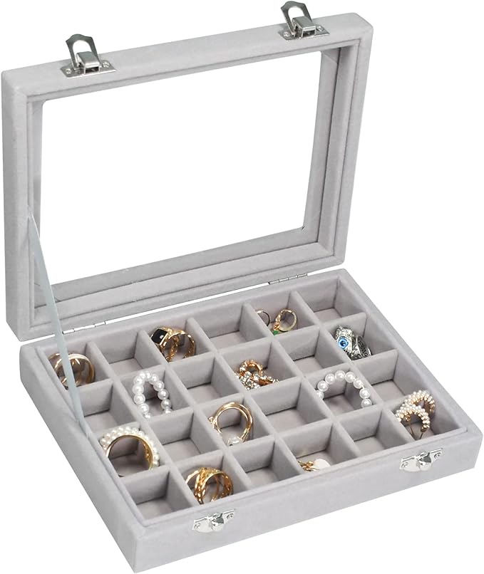 Vicoter Velvet Jewelry Box 24 Grid Jewelry Ring Display Organiser Box Tray Holder Earrings Storage Case for Girls Wife Mom...