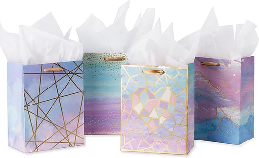 Loveinside Medium Size Gift Bags-Colorful Marble Pattern Gift Bag with Tissue Paper for Shopping, Parties, Wedding, Baby S...