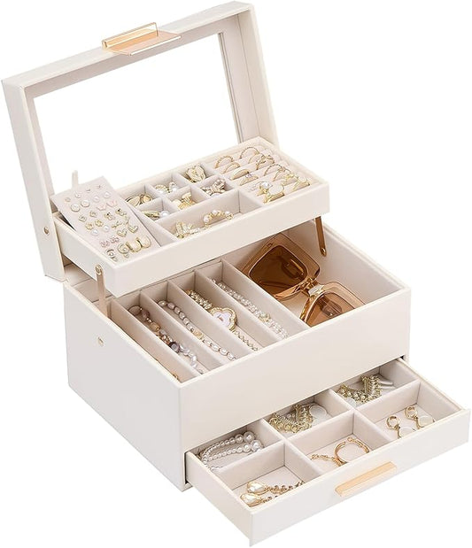 Lolalet Jewelry Box, Clear Window Jewelry Organizer with Drawer for Earrings Bracelets Necklaces Rings, Jewelry Storage fo...