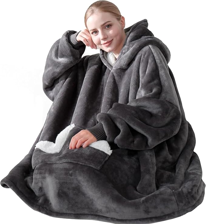 Touchat Wearable Blanket Hoodie, Oversized Sherpa Fleece Sweatshirt Blanket with Giant Hood Pocket and Sleeves for Adult, ...