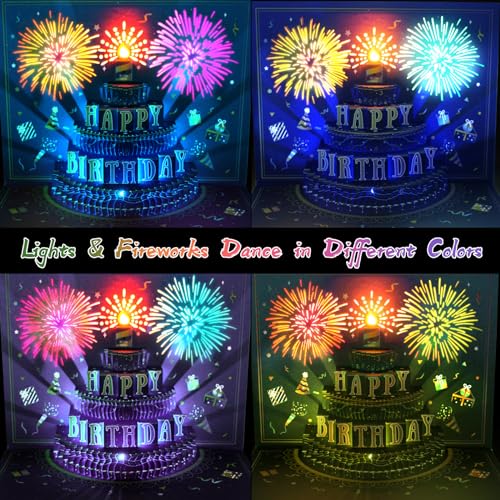 MZD8391 3D Pop Up Birthday Cards, Musical LED Lights Birthday Cards, Greeting Cards, Birthday Gifts for Mom Women Men Kids...