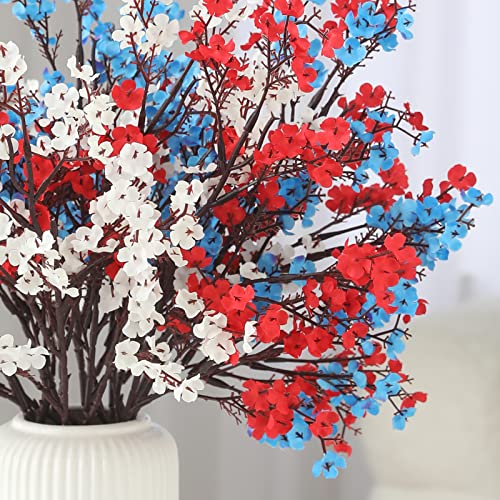 Hananona 10 Pcs 4th of July Flowers Artificial Babys Breath Fake Silk Patriotic Flowers for Independence Day Home Decor Fl...