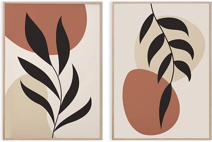 Boho Abstract Wall Art Mid Century Modern Painting Minimalist Boho Leaf Canvas Prints Botanical Wall Art Prints Set of 2 N...