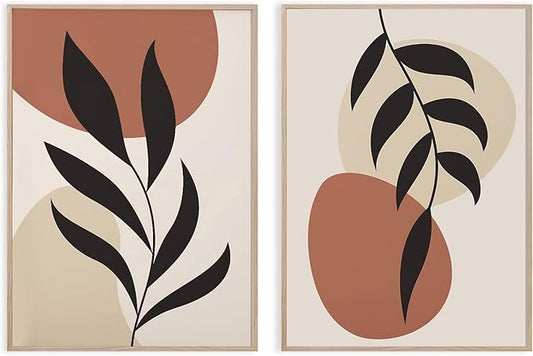 Boho Abstract Wall Art Mid Century Modern Painting Minimalist Boho Leaf Canvas Prints Botanical Wall Art Prints Set of 2 N...