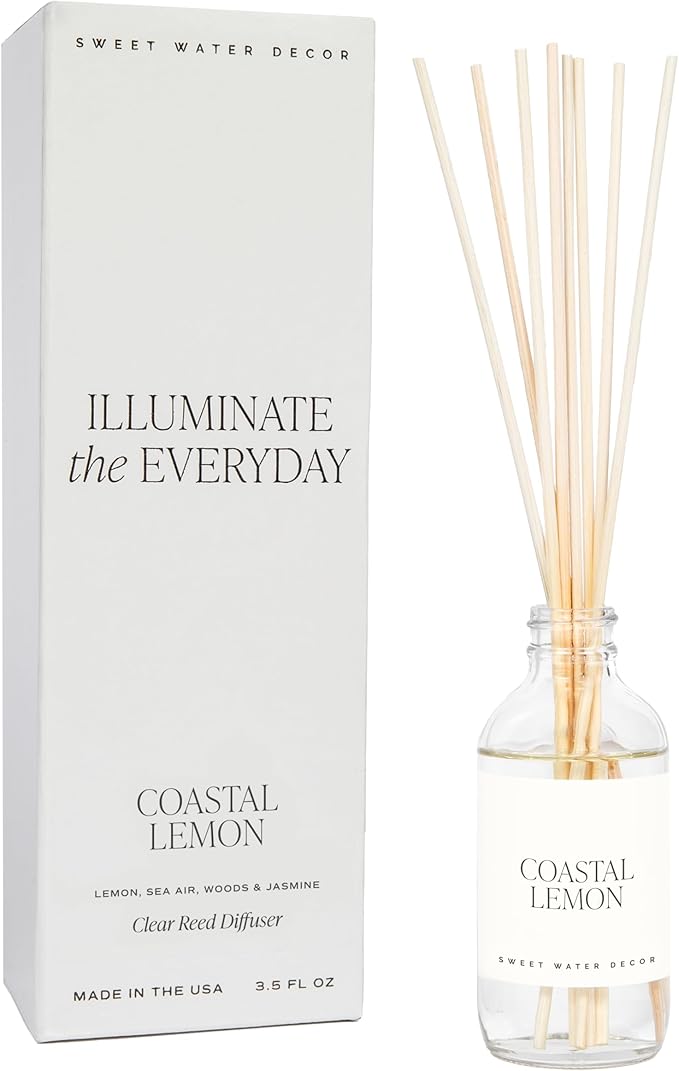Sweet Water Decor Coastal Lemon Clear Reed Diffuser – Room Decor Aesthetic with Long-Lasting Premium Fragrance of Lemon, S...