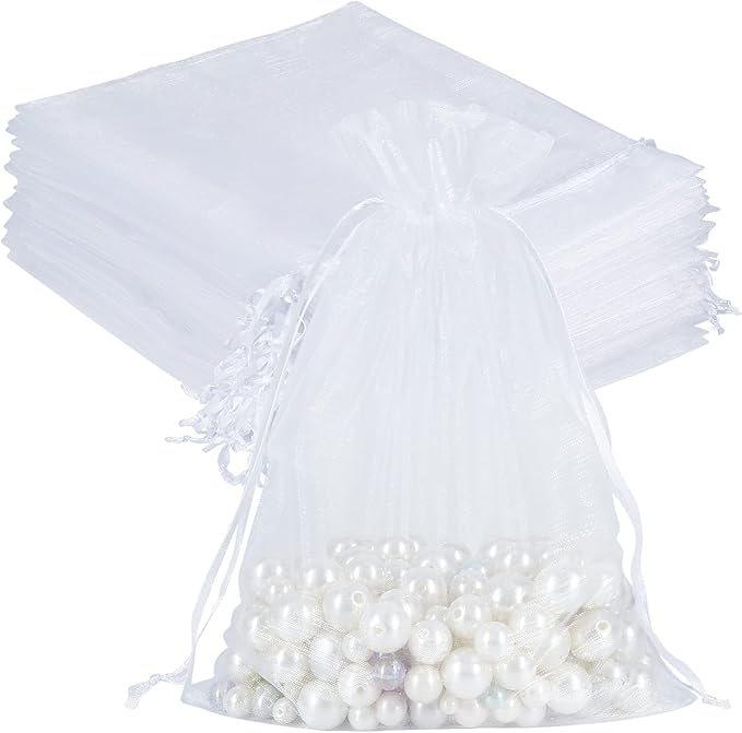 HRX Package 100pcs Sheer Organza Bags White, 6 x 9 inches Christmas Wedding Shower Party Favors Gift Drawstring Bags Large...