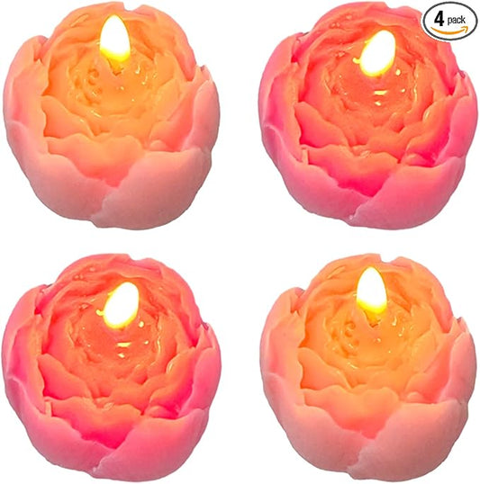 4-Pack Pink Scented Tea Lights, Flower-Shaped Beeswax Soy Wax Tealight Candles, Ideal for Relaxation, Spa, and Gifts