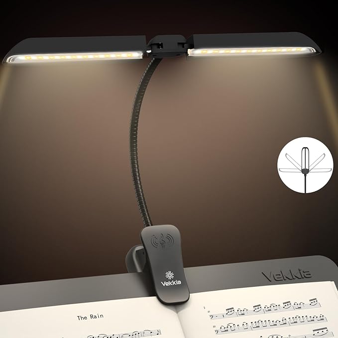 Vekkia 64 Led Rechargeable Music Stand Light - Folding Clip On Piano Lamp, Portable Professional with 5 Brightness×3 Color...
