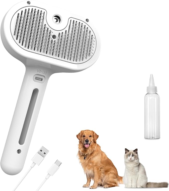 iomsloon Pet Steam Brush, 3-in-1 Spray Hair Removal Comb for Dog and Cat, Steam for Shedding and Grooming, Spritz Defur Co...