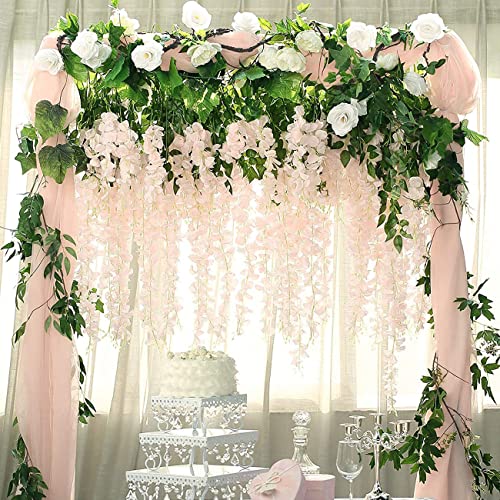 NEOONES 12 Pack Wisteria Flower Vines Garland, 3.75 Feet Artificial Flower Strings, Fake Hanging Flowers, Silk Wisteria Ga...