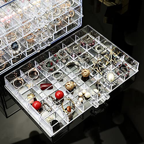 YUFONG Earring Storage Box Organizer 3 Drawers Acrylic Jewelry Storage Box Holder Transparent Jewelry Display Stand with 7...