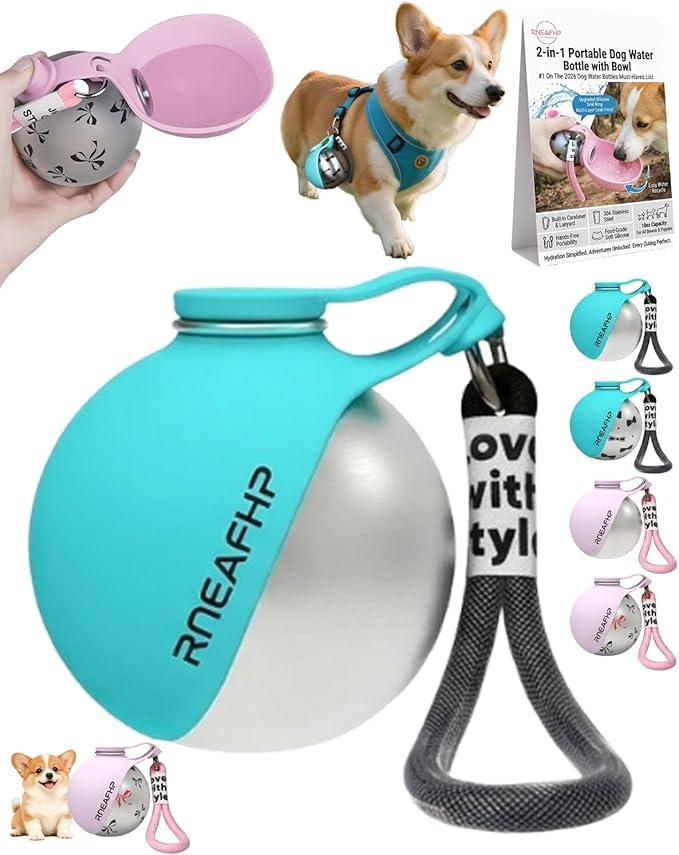 Dog Water Bottle with Bowl 2-in-1 Portable Leak Proof 10 OZ Puppy Travel Drink Dispenser for Large Medium Small Breeds Sta...