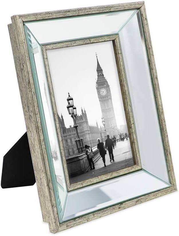 Isaac Jacobs 4x6 Silver Beveled Mirror Picture Frame - Classic Mirrored Frame with Deep Slanted Angle Made for Wall Décor ...