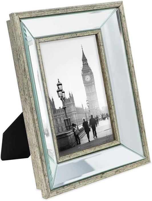 Isaac Jacobs 4x6 Silver Beveled Mirror Picture Frame - Classic Mirrored Frame with Deep Slanted Angle Made for Wall Décor ...