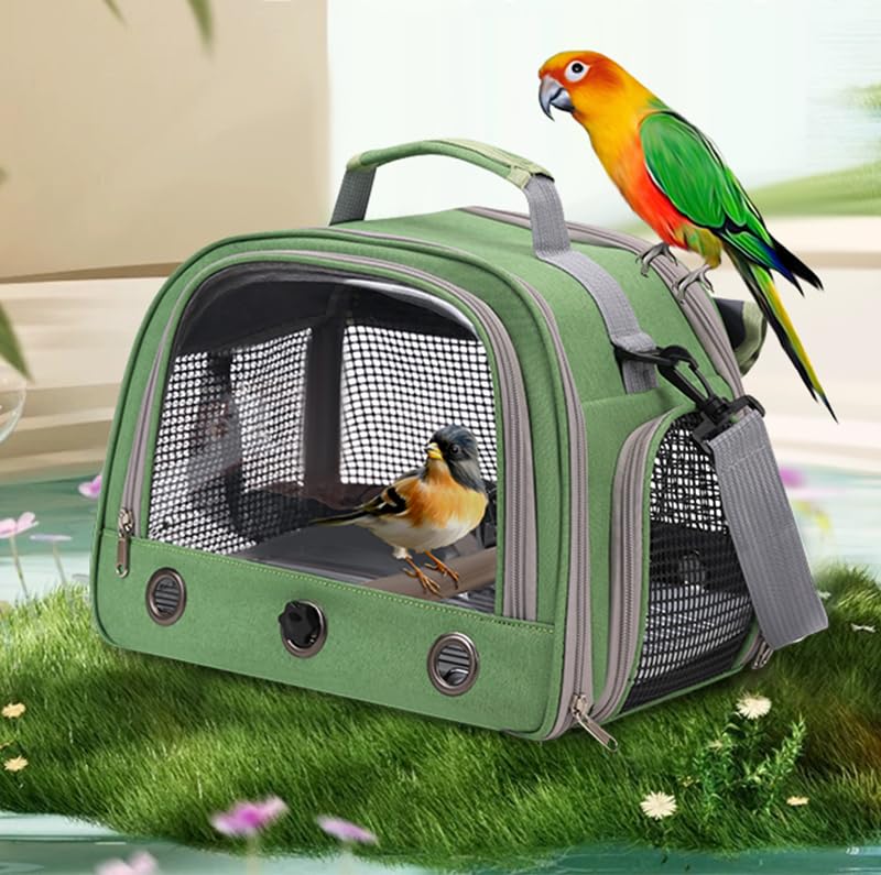 Bird Travel Carrier, Portable Small Bird Parrot Parakeet Carrier with Standing Perch and Tray, Side Access Window Collapsi...