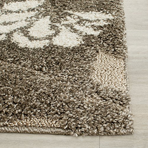 SAFAVIEH Florida Shag Collection Accent Rug - 2'3" x 4', Smoke & Beige, Floral Design, Non-Shedding & Easy Care, 1.2-inch ...