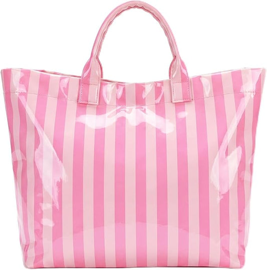 Aliceset Stylish Large Striped Tote Bag for Women Waterproof Beach Bag with Top Handles for Travel Gym Work Grocery