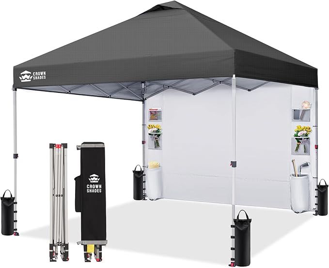 CROWN SHADES Canopy Tent 10x10 Pop Up Canopy Outdoor Shade with Pockets Sidewall, Easy Up Sun Shelter with One Person Set ...