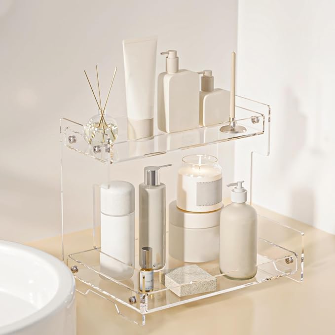 Acliys Bathroom Counter Organizer Countertop 2 Tier Storage Acrylic Corner Makeup Organizer for Perfume Stand, Vanity Hold...