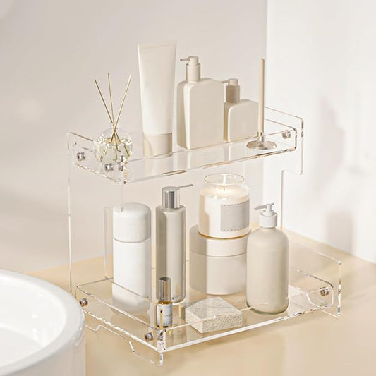 Acliys Bathroom Counter Organizer Countertop 2 Tier Storage Acrylic Corner Makeup Organizer for Perfume Stand, Vanity Hold...