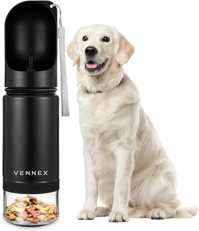 Dog Water Bottle Portable Stainless Steel Leak Proof Wide Mouth BPA Free Water Dispenser for Medium Small Dogs Pups 2 in 1...