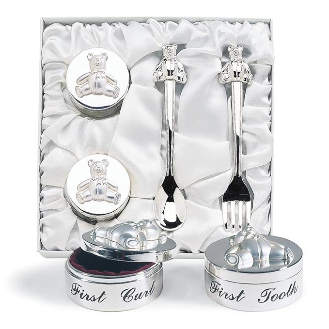 Baby’s First Curl and First Tooth Keepsake Box Collection | Adorable Teddy Bear Designs | Charming Gift | Satin-Lined Whit...