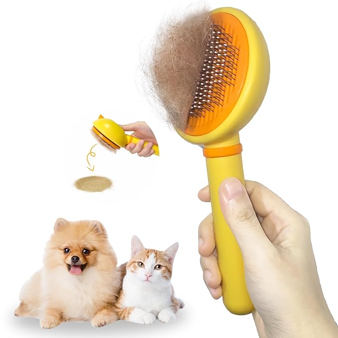 Cat Brush for Shedding, Self-Cleaning Slicker Brush for Indoor Cats, Gently Remove Loose Fur, Pet Grooming Massage Deshedd...