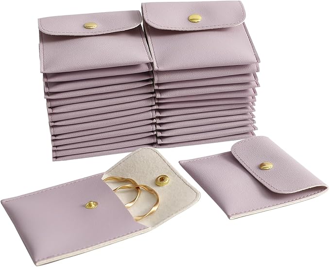 40pcs PU Leather Small Bags for Jewelry 8 x 8cm Snap Button Jewelry Packaging Bag Light purple Luxury Small Favor Bags Jew...