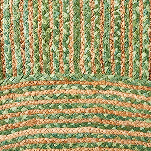 SAFAVIEH Area Rug 5' Round - Cape Cod Collection - Green & Natural Brown, Handmade Jute & Cotton, Woven Braided Design (CA...